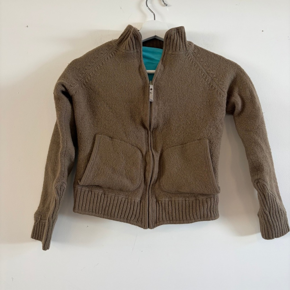 Merrell Kids Brown Wool Blend Full Zip Mock Neck Sweater Lined Taupe Size Small